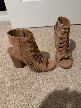 Target Tan Strappy Cutout Block Heel Sandals